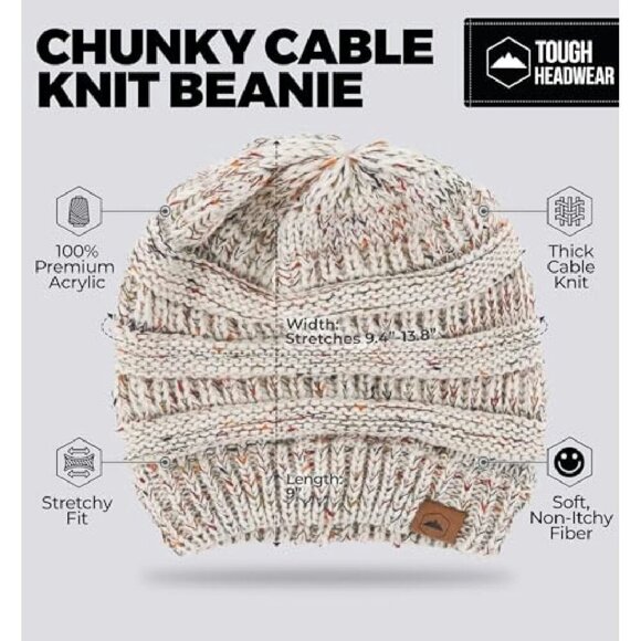 Cable Knit Slouchy Beanie - Premium Acrylic Winter Hat - Women's Warm Hat - Picture 4 of 8